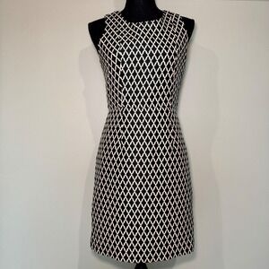 Banana Republic Black Tan Geometric Diamond Print Sleeveless Sheath Dress Size 2